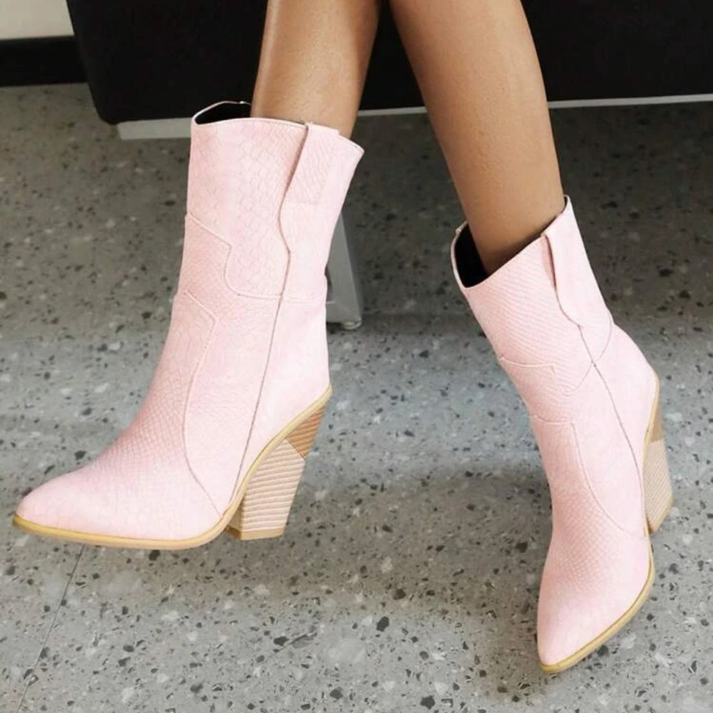 Pink Western Ankle Boots